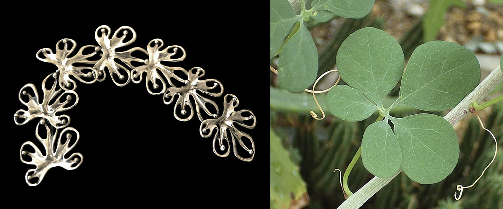 comparativa de proceso creativo. pulsera de plata inspirada en la hoja de la adenia