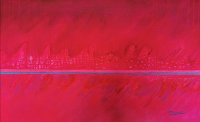 pintura colorista abstracta en tonos cálidos de la artista mexicana Eréndira Plancarte
