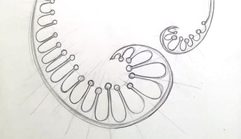 boceto collar drosera, dibujo sobre papel, año 2018